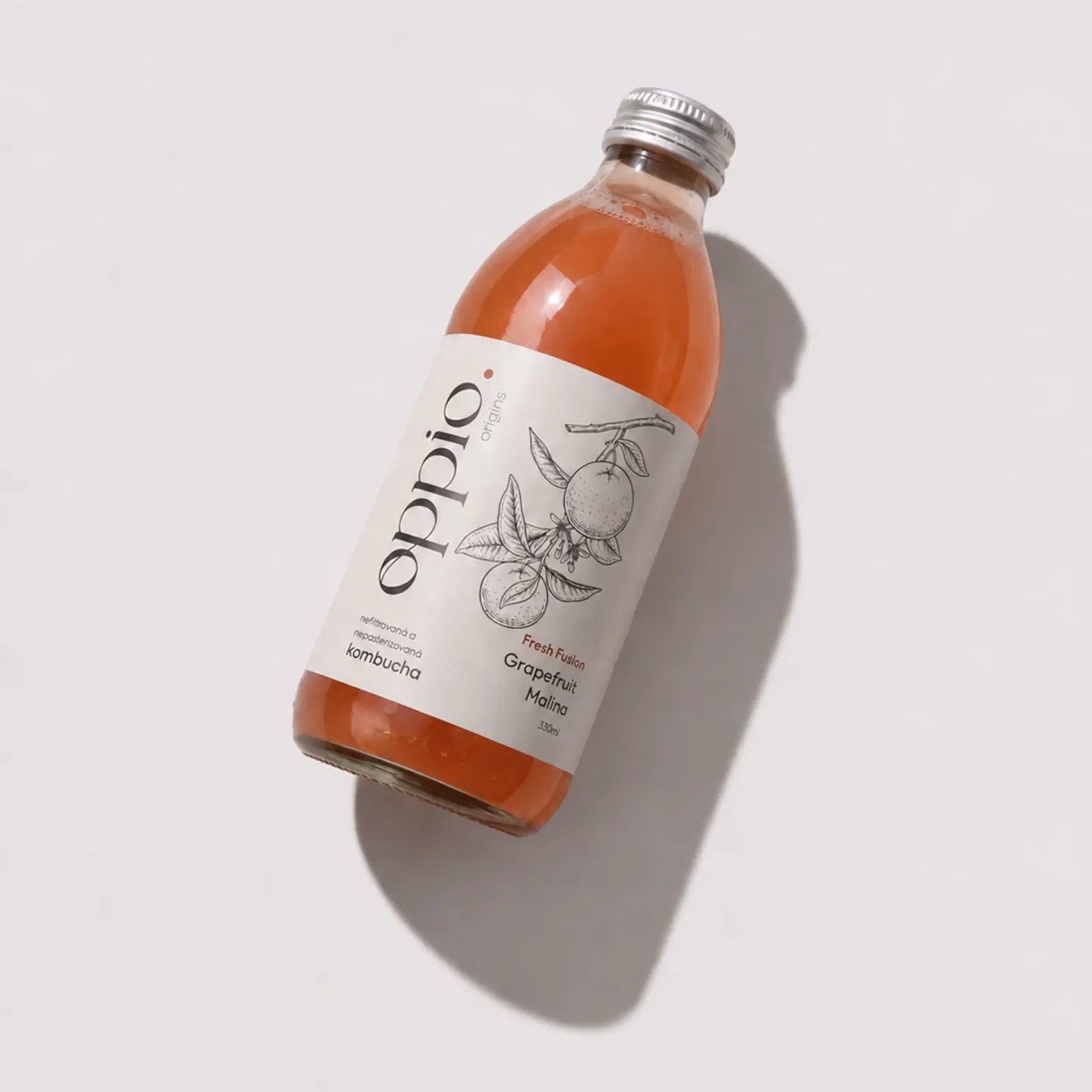 Lahev kombuchy oppio. Grapefruit a malina, 330 ml